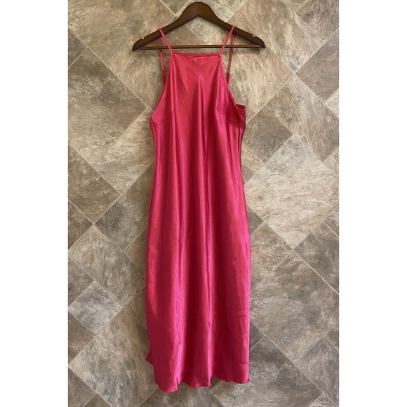 Bebe Satin Midi Slip Dress Women's Sz L Fuschia Cowl Neck Adjustable Straps - Picture 3 of 8